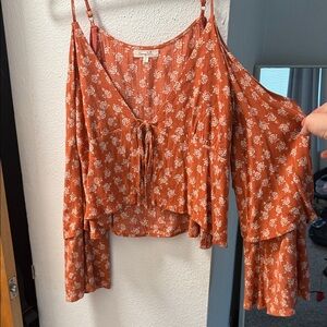 Honey Belle Terracotta Floral Cold Shoulder Blouse